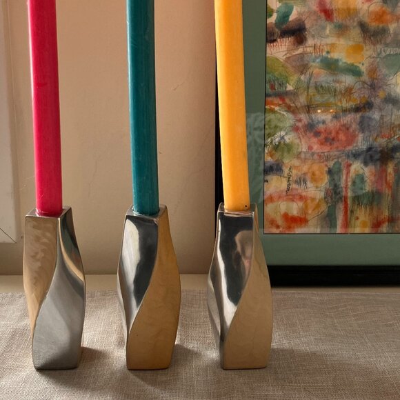 Vintage Scandinavian Style Twist Candle Holders - Silver Tone Metal - Picture 12 of 12